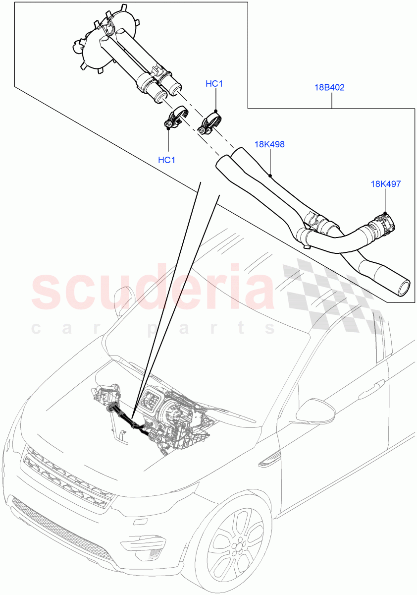 Auxiliary Heater Hoses (Halewood (UK), With Fuel Fired Heater, Fuel Heater W/Pk Heat Less Remote, Fuel Heater W/Pk Heat With Remote, Fuel Fired Heater With Park Heat) ((V) TOKH999999) of Land Rover Land Rover Discovery Sport (2015+) [2.0 Turbo Diesel]