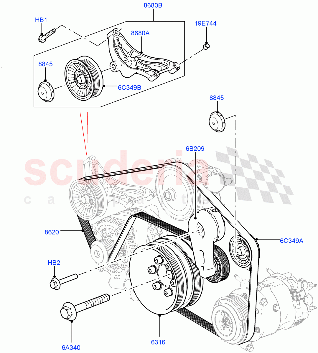 Pulleys And Drive Belts (Primary Drive, Solihull Plant Build) (3.0L DOHC GDI SC V6 PETROL) ((V) FROMEA000001) of Land Rover Land Rover Range Rover (2012-2021) [3.0 DOHC GDI SC V6 Petrol]