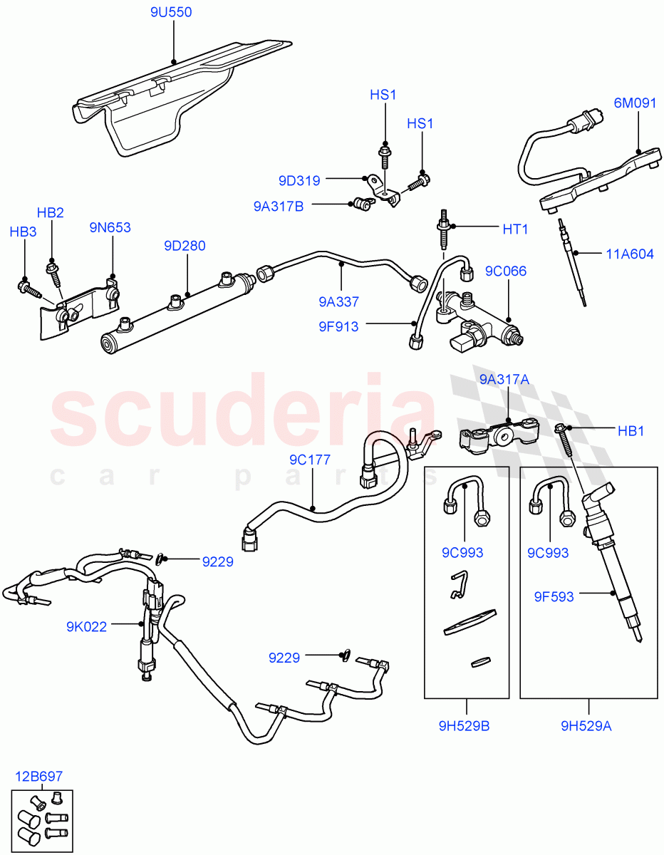 Fuel Injectors And Pipes (Lion Diesel 2.7 V6 (140KW)) ((V) TO9A999999) of Land Rover Land Rover Range Rover Sport (2005-2009) [2.7 Diesel V6]