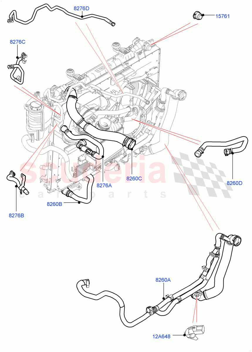 Cooling System Pipes And Hoses (Solihull Plant Build) (2.0L I4 DSL MID DOHC AJ200) ((V) FROMHA000001, (V) TOJA999999) of Land Rover Land Rover Discovery 5 (2017+) [2.0 Turbo Diesel]