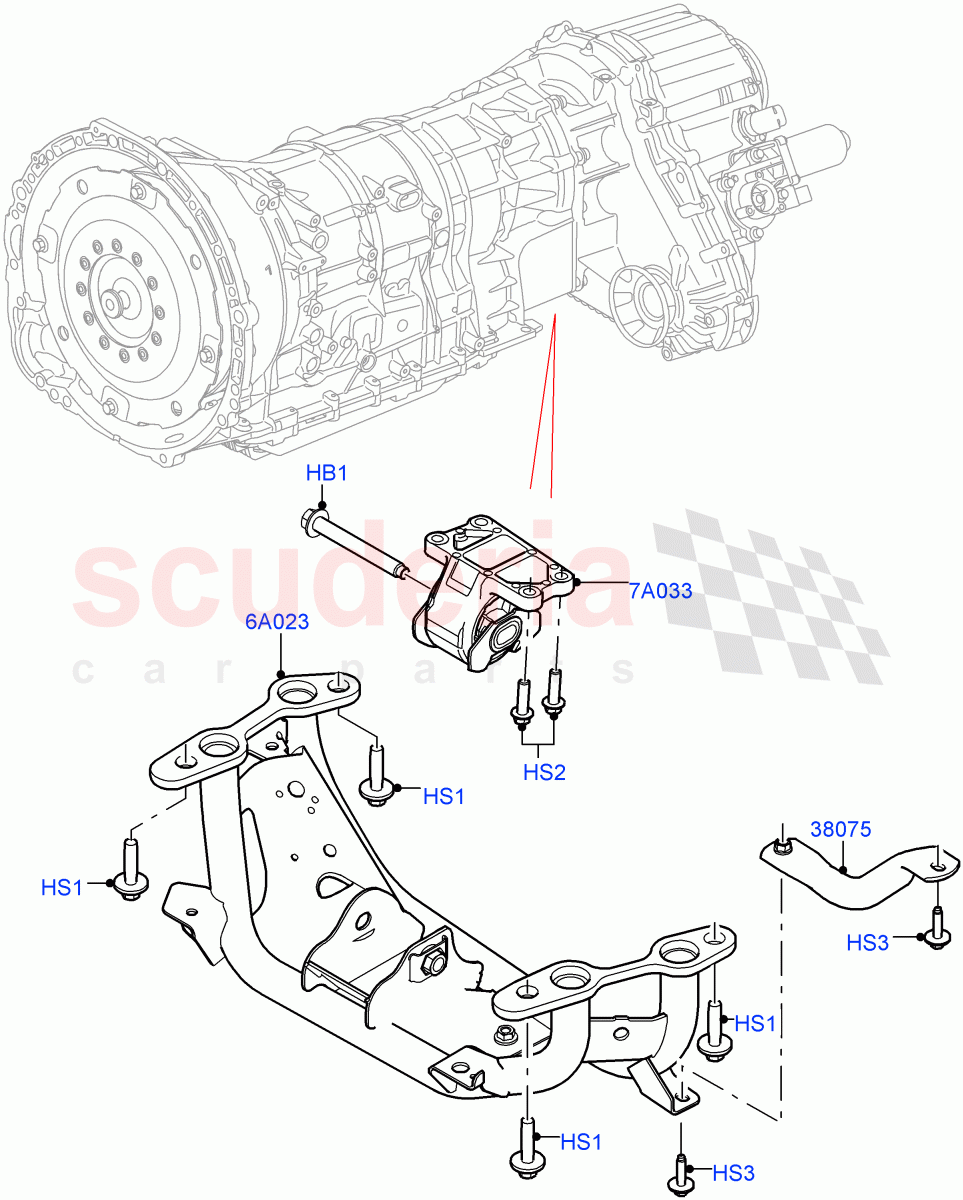 Transmission Mounting (Nitra Plant Build) (3.0L DOHC GDI SC V6 PETROL) ((V) FROMK2000001) of Land Rover Land Rover Discovery 5 (2017+) [3.0 Diesel 24V DOHC TC]