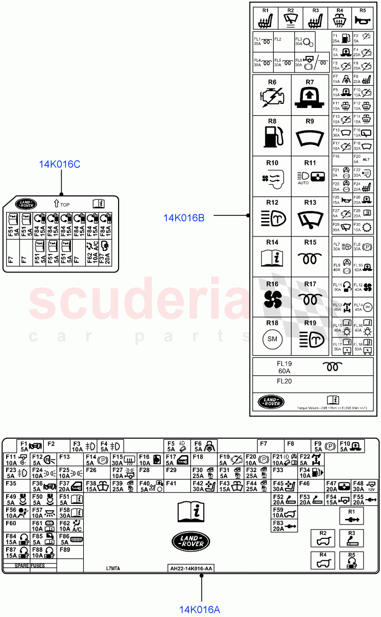 Labels (Fuse Box) ((V) FROMAA000001) of Land Rover Land Rover Discovery 4 (2010-2016) [2.7 Diesel V6]