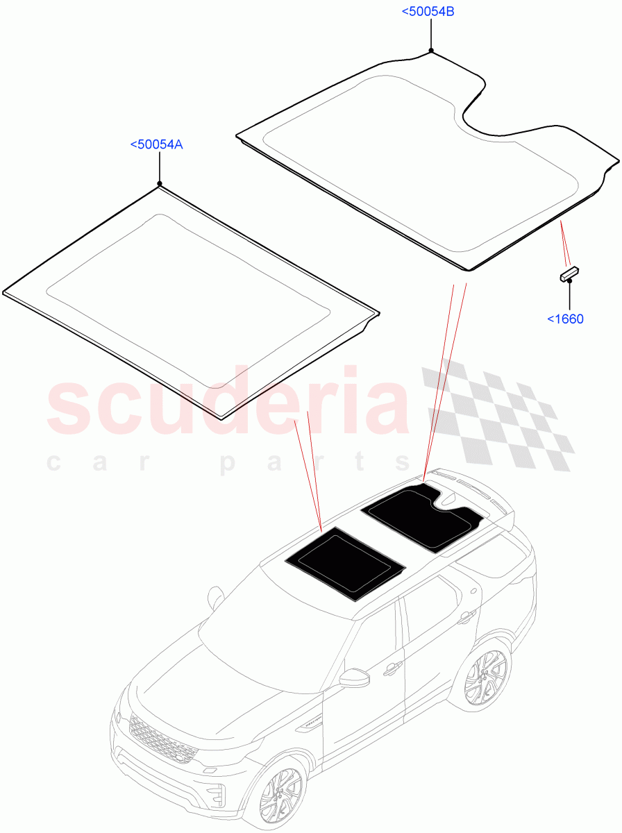 Sliding Roof Panel (Solihull Plant Build) (Roof Conv-Power Open Front/Rear Pan) ((V) FROMHA000001) of Land Rover Land Rover Discovery 5 (2017+) [3.0 I6 Turbo Petrol AJ20P6]