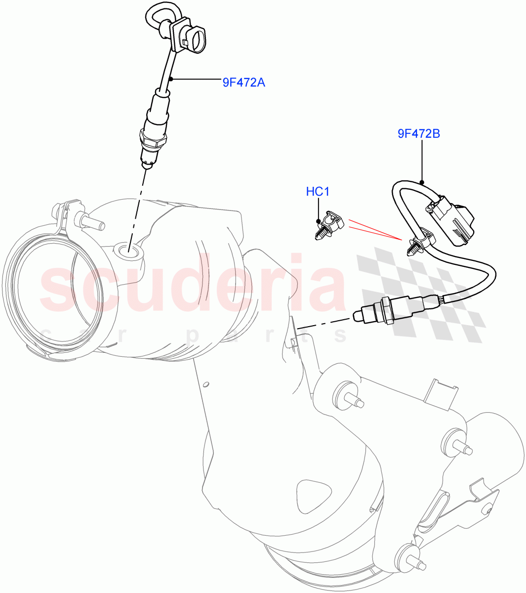 Exhaust Sensors And Modules (2.0L I4 High DOHC AJ200 Petrol, Stage V European Emissions, 2.0L I4 Mid DOHC AJ200 Petrol, Euro Stage 4 Emissions, EU2, Proconve L6 Emissions, EU6 Emissions, 2.0L AJ200P Hi PHEV) of Land Rover Land Rover Range Rover Velar (2017+) [2.0 Turbo Petrol AJ200P]