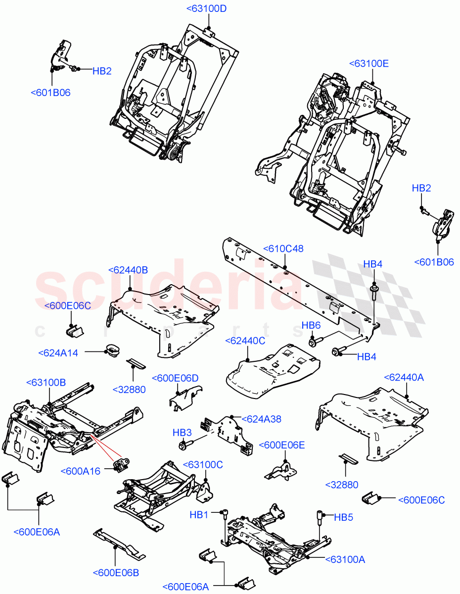 Rear Seat Base (Semi Aniline Leather Perf, 40/20/40 Super Slouch Rear Seat) ((V) FROMJA000001) of Land Rover Land Rover Range Rover (2012-2021) [4.4 DOHC Diesel V8 DITC]
