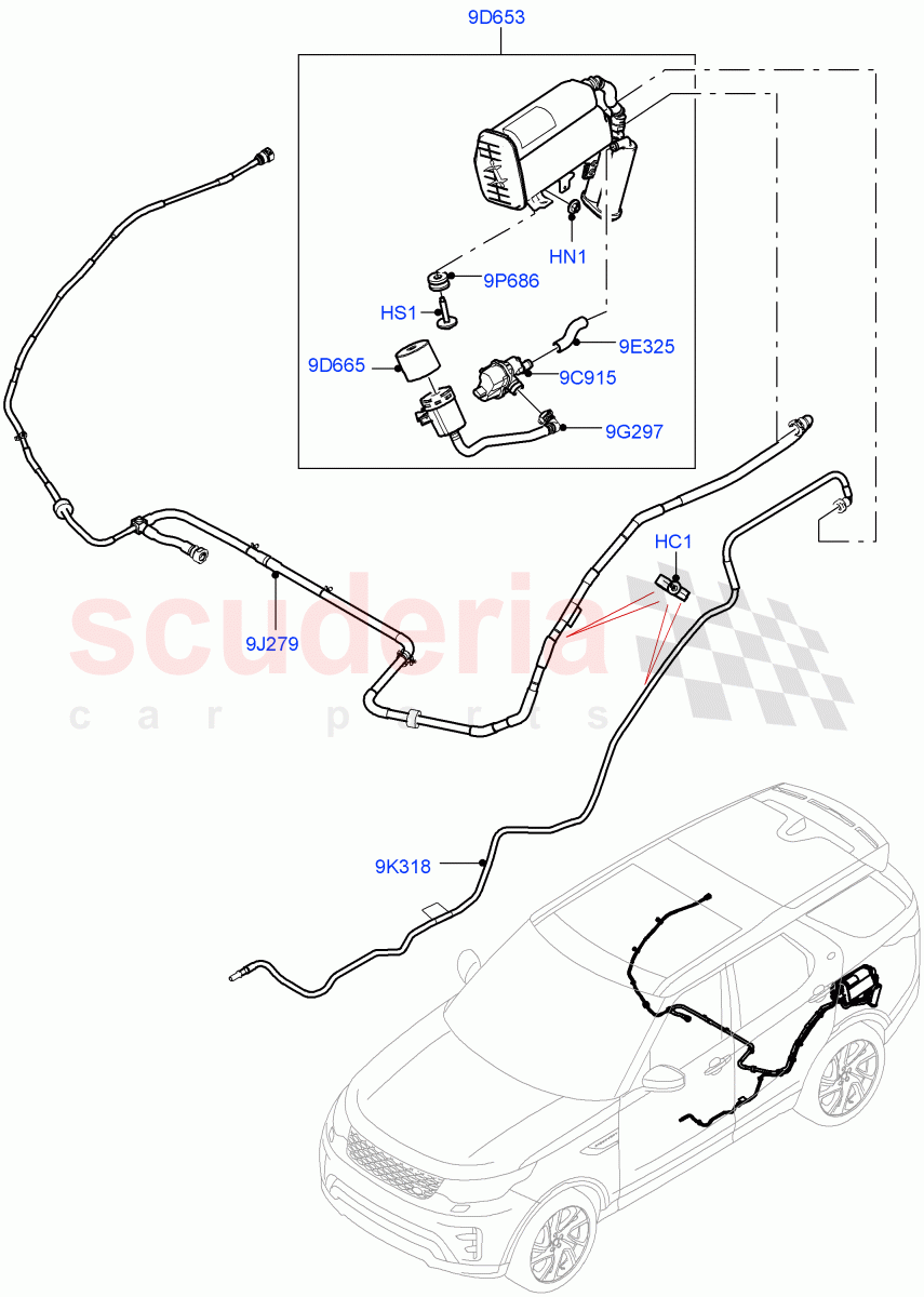 Fuel Lines (Rear, Nitra Plant Build) (2.0L I4 High DOHC AJ200 Petrol, Pet Tank With Leak Det - Lrg Filter, Petrol Tank With Leak Detection) ((V) FROMK2000001) of Land Rover Land Rover Discovery 5 (2017+) [2.0 Turbo Petrol AJ200P]