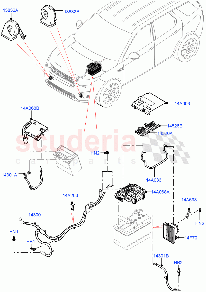 Battery Cables And Horn (Changsu (China)) ((V) FROMKG446857) of Land Rover Land Rover Discovery Sport (2015+) [1.5 I3 Turbo Petrol AJ20P3]