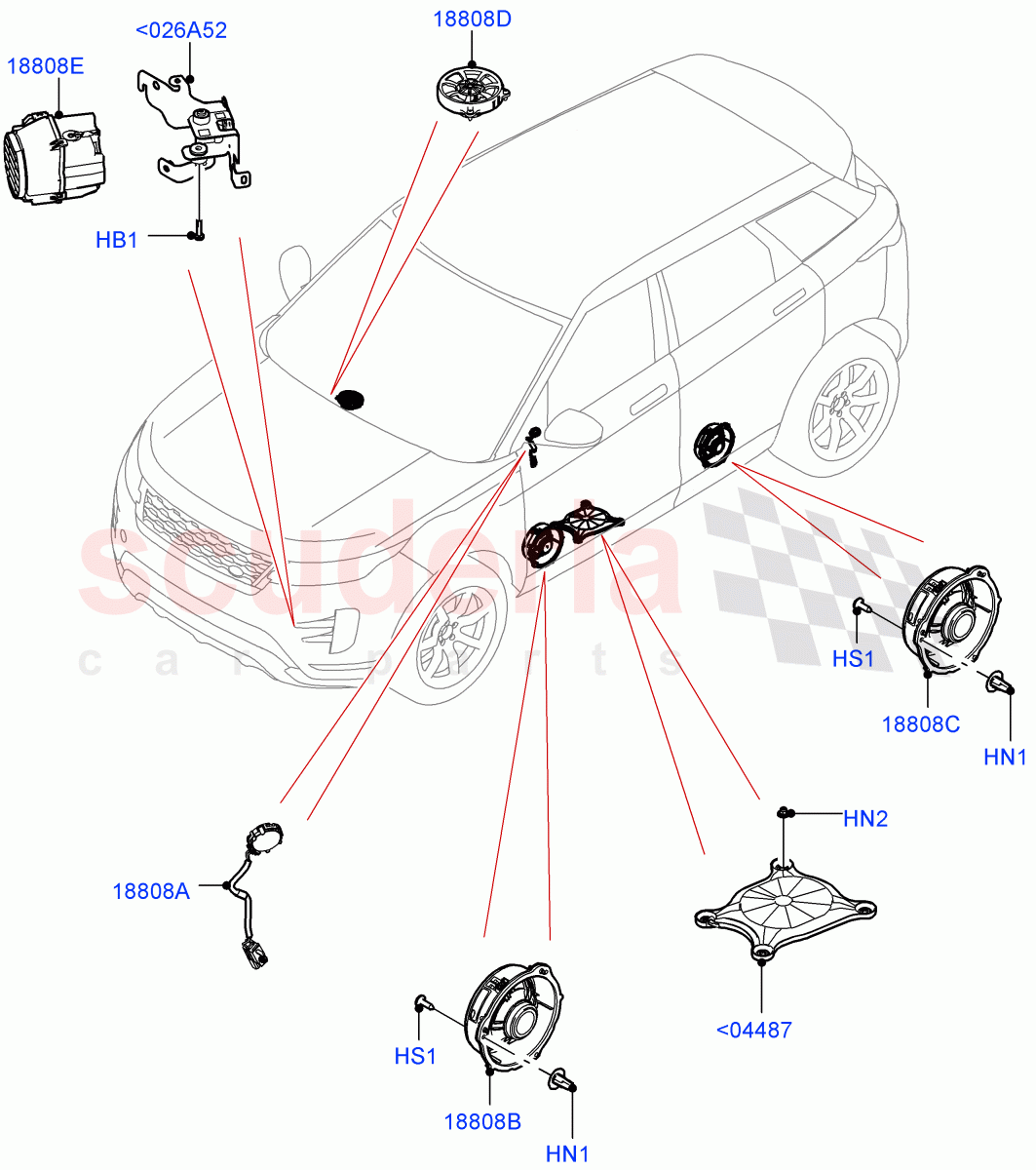 Speakers (Halewood (UK), Standard Audio (Base)) of Land Rover Land Rover Range Rover Evoque (2019+) [1.5 I3 Turbo Petrol AJ20P3]