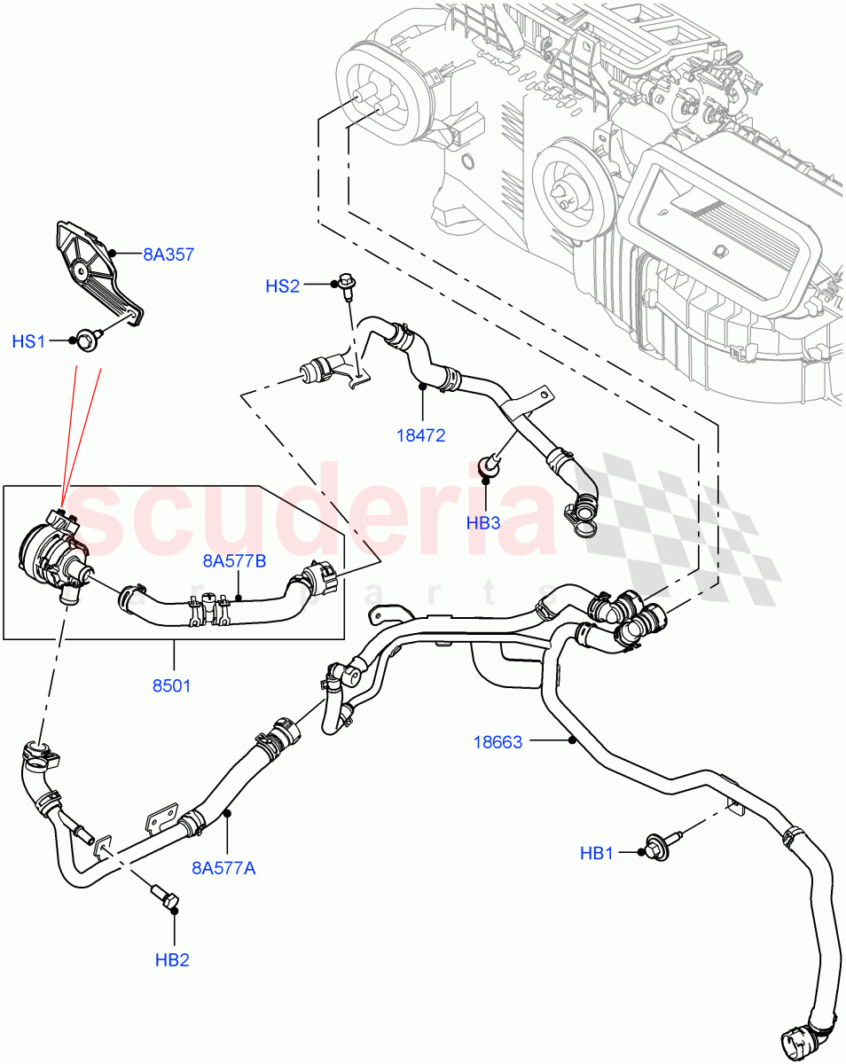Heater Hoses (3.0L AJ20P6 Petrol High, With Ptc Heater, With Air Conditioning - Front/Rear, Less Heater, 3 Zone Air Conditioning + Chiller, With Front Comfort Air Con (IHKA)) of Land Rover Land Rover Defender (2020+) [2.0 Turbo Diesel]