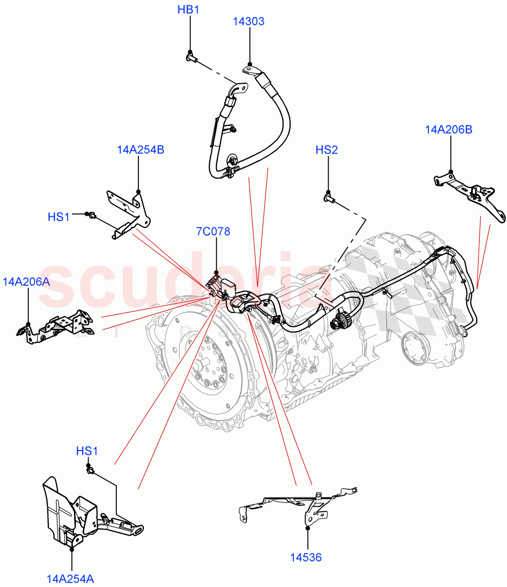 Transmission Harness (2.0L I4 DSL MID DOHC AJ200, 2.0L I4 DSL HIGH DOHC AJ200, 3.0 V6 D Gen2 Twin Turbo, 2.0L I4 Mid DOHC AJ200 Petrol, 2.0L I4 High DOHC AJ200 Petrol, 2.0L AJ21D4 Diesel Mid) of Land Rover Land Rover Range Rover Velar (2017+) [3.0 DOHC GDI SC V6 Petrol]