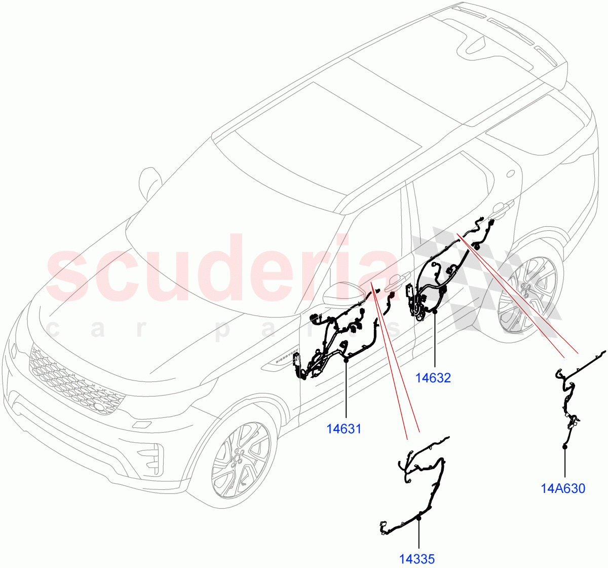 Electrical Wiring - Body And Rear (Nitra Plant Build, Front And Rear Doors) ((V) FROMK2000001, (V) TOL2999999) of Land Rover Land Rover Discovery 5 (2017+) [2.0 Turbo Petrol AJ200P]