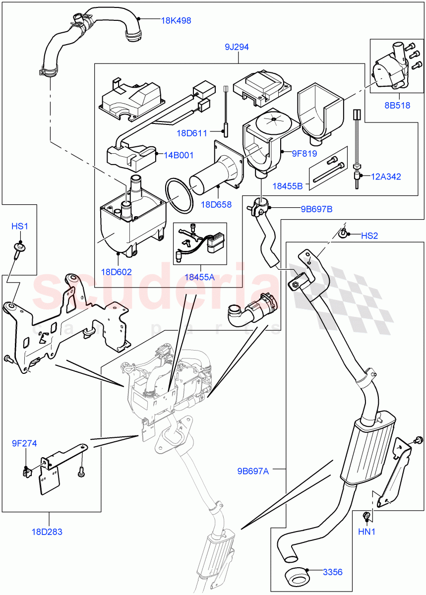 Auxiliary Fuel Fired Pre-Heater (Heater Components) (3.0 V6 D Low MT ROW, With Fuel Fired Heater, 2.0L 16V TIVCT T/C 240PS Petrol, 2.0L I4 DSL HIGH DOHC AJ200, 4.4L DOHC DITC V8 Diesel, 3.0 V6 Diesel) ((V) TOHA999999) of Land Rover Land Rover Range Rover Sport (2014+) [5.0 OHC SGDI SC V8 Petrol]