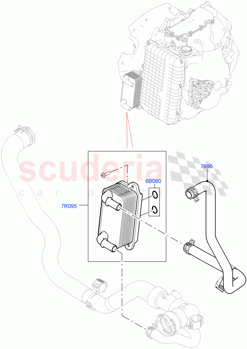 Transmission Cooling Systems (2.0L 16V TIVCT T/C 240PS Petrol, 9 Speed Auto AWD, Halewood (UK), 2.0L 16V TIVCT T/C Gen2 Petrol) ((V) FROMEH000001) of Land Rover Land Rover Range Rover Evoque (2012-2018) [2.0 Turbo Petrol AJ200P]