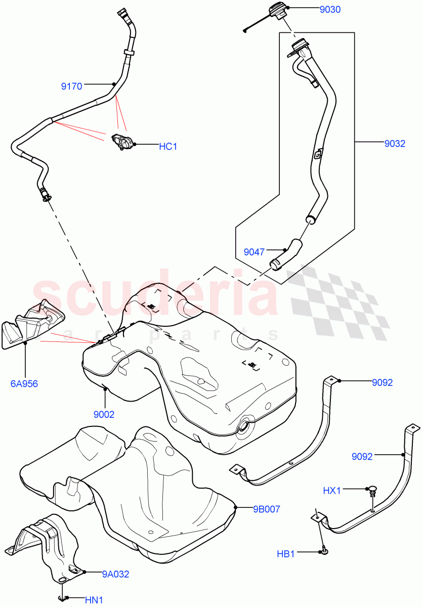 Fuel Tank & Related Parts (2.0L I4 Mid DOHC AJ200 Petrol, Changsu (China)) of Land Rover Land Rover Range Rover Evoque (2012-2018) [2.0 Turbo Petrol AJ200P]