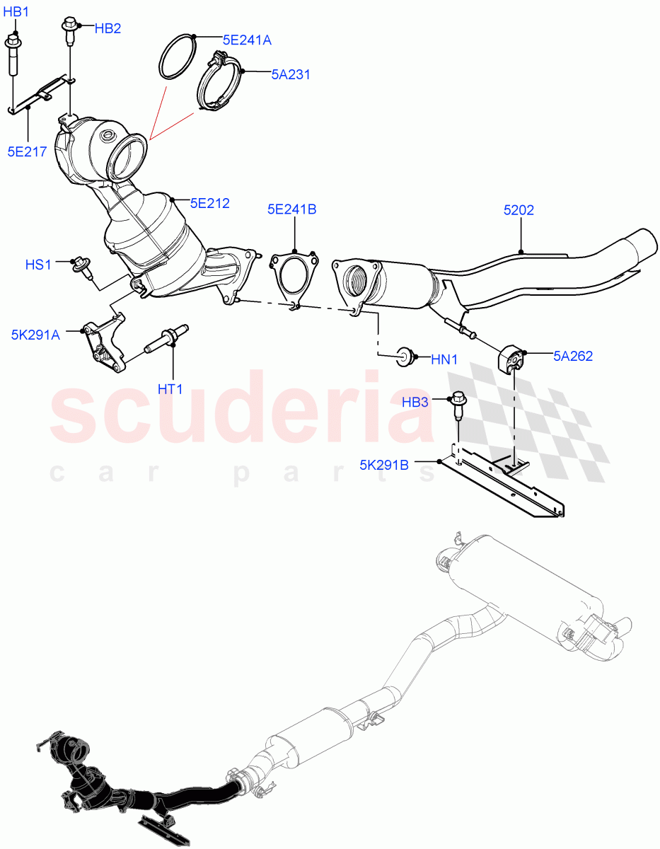 Front Exhaust System (2.0L I4 High DOHC AJ200 Petrol, Changsu (China), 2.0L I4 Mid DOHC AJ200 Petrol) of Land Rover Land Rover Range Rover Evoque (2012-2018) [2.0 Turbo Petrol AJ200P]