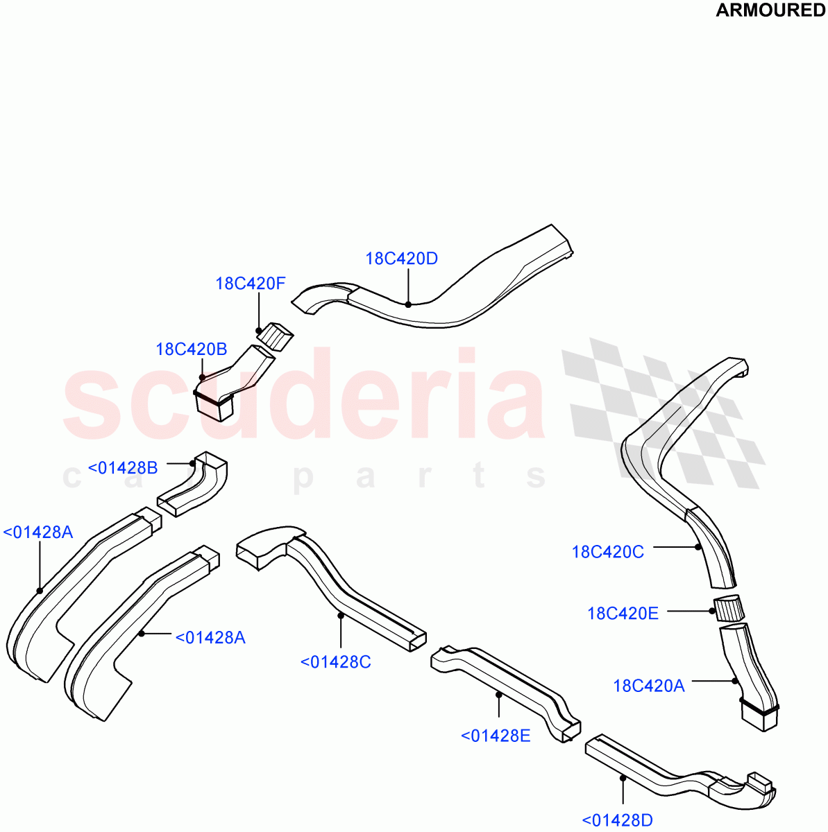 Air Vents, Louvres And Ducts (Headliner) (Armoured, Premium Air Con Hybrid Front/Rear, With Air Conditioning - Front/Rear) ((V) FROMEA000001) of Land Rover Land Rover Range Rover (2012-2021) [3.0 DOHC GDI SC V6 Petrol]