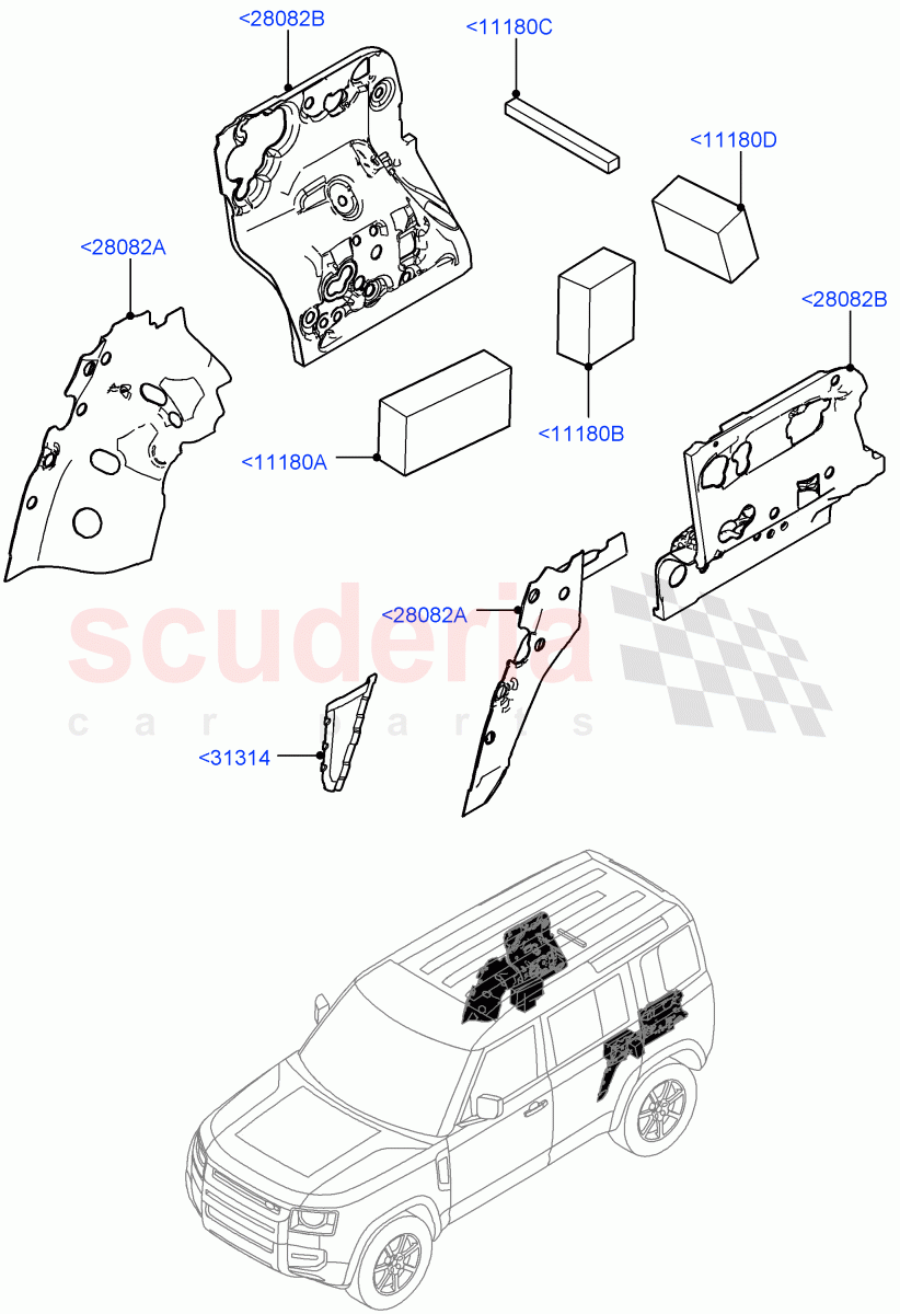 Insulators - Rear (Luggage Compartment) (Standard Wheelbase) of Land Rover Land Rover Defender (2020+) [2.0 Turbo Petrol AJ200P]