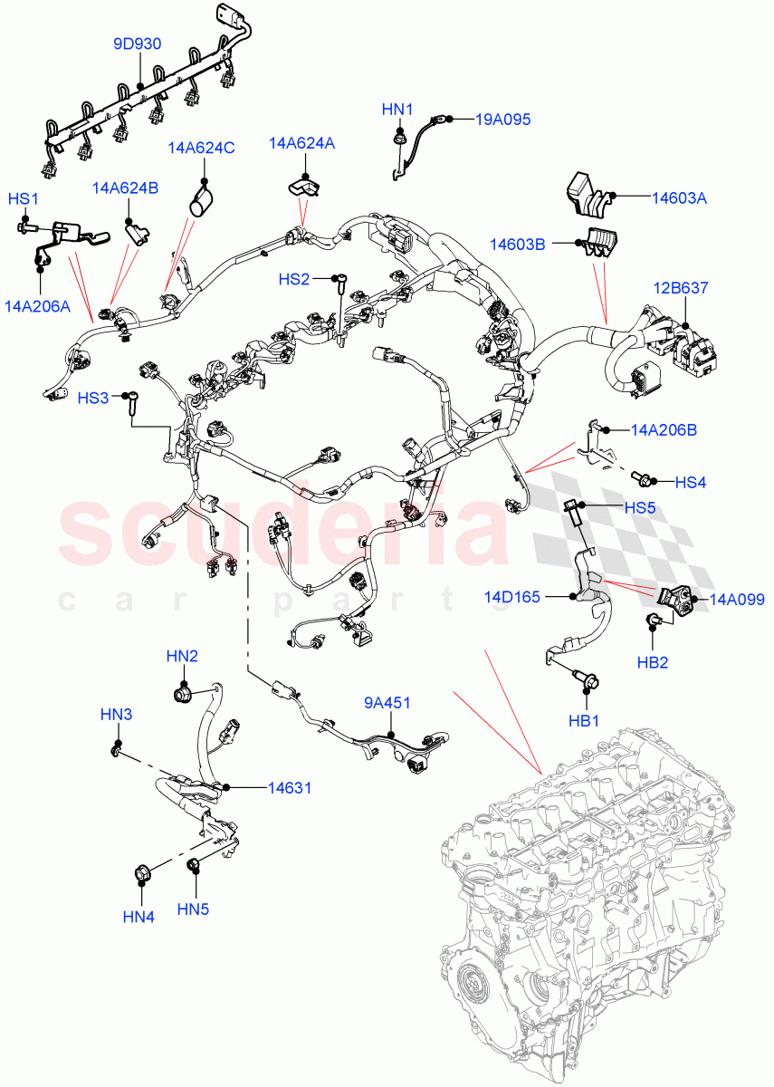 Engine Harness (RHD) (3.0L AJ20P6 Petrol High) ((V) FROMMA000001) of Land Rover Land Rover Range Rover Velar (2017+) [2.0 Turbo Petrol AJ200P]