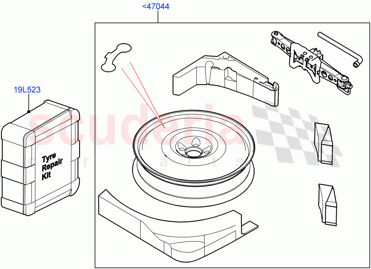 Accessory Wheels (Tyre Repair Kit, Spare wheel kit) (Halewood (UK)) of Land Rover Land Rover Range Rover Evoque (2019+) [2.0 Turbo Diesel AJ21D4]