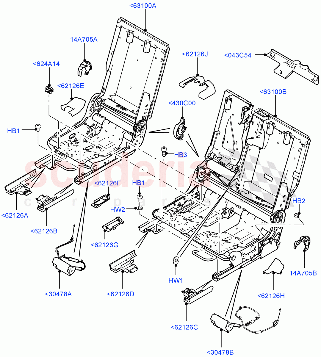 Rear Seat Base (Itatiaia (Brazil), 60/40 Load Through With Slide) ((V) FROMGT000001) of Land Rover Land Rover Discovery Sport (2015+) [2.0 Turbo Petrol AJ200P]
