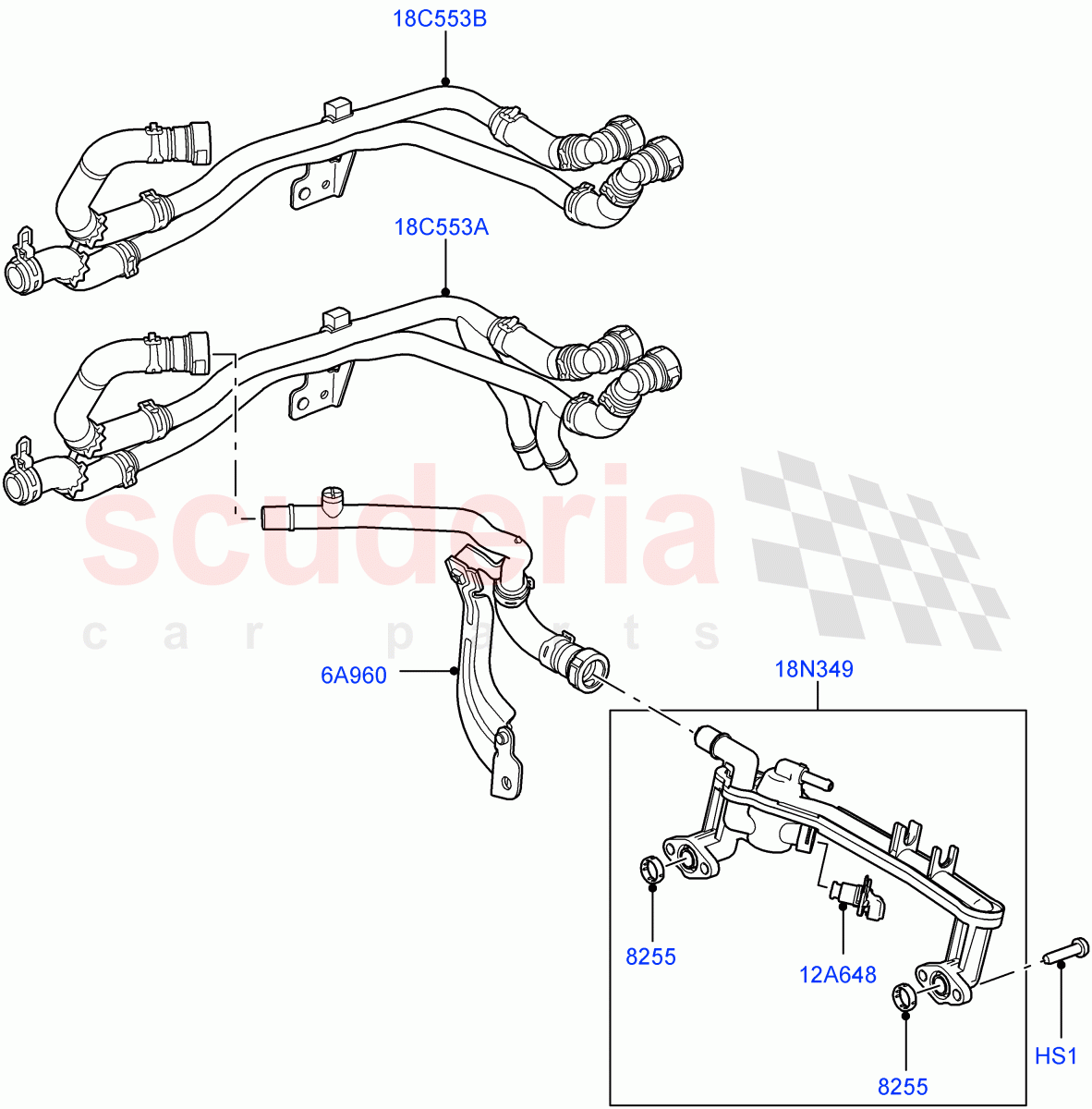 Heater Hoses (Front) (5.0L OHC SGDI NA V8 Petrol - AJ133) ((V) FROMAA000001) of Land Rover Land Rover Discovery 4 (2010-2016) [4.0 Petrol V6]