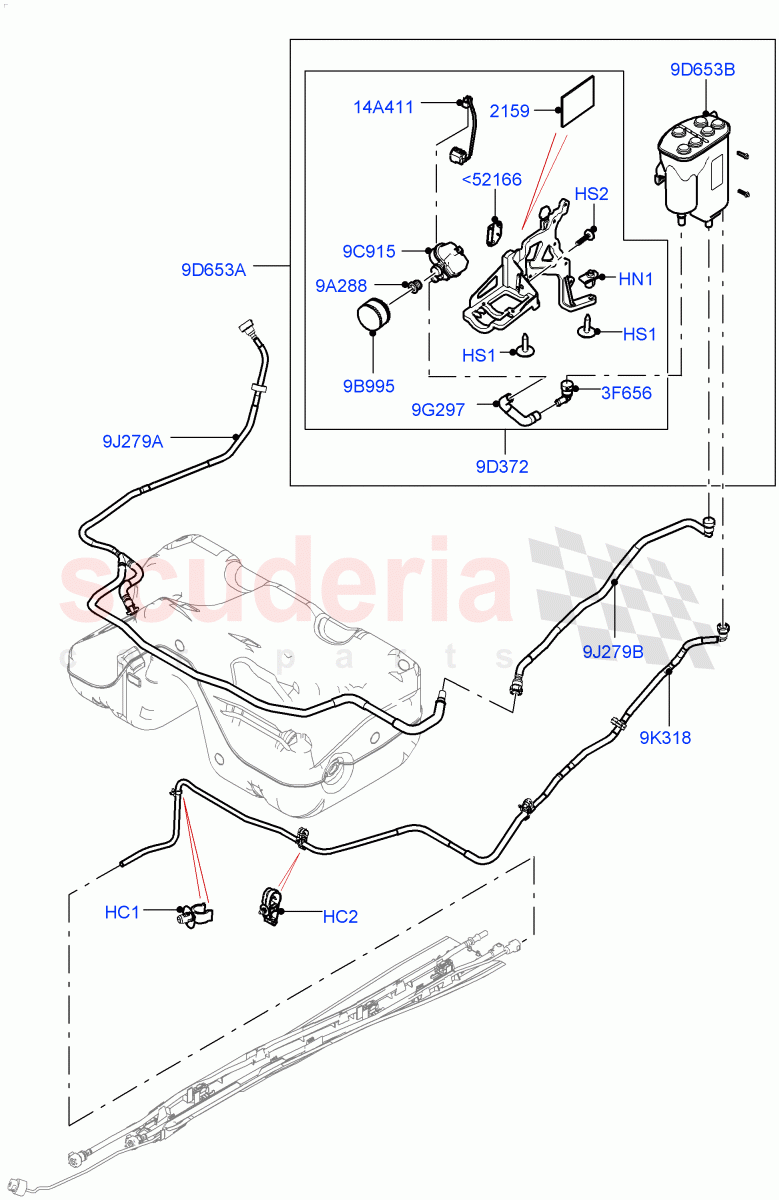 Fuel Lines (Rear) (3 Door, 2.0L I4 Mid DOHC AJ200 Petrol, Fuel Tank Filler Neck - DMTL, 5 Door, 2.0L I4 High DOHC AJ200 Petrol) ((V) FROMJH000001) of Land Rover Land Rover Range Rover Evoque (2012-2018) [2.0 Turbo Petrol AJ200P]