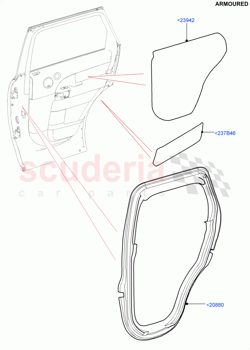 Rear Door Trim Installation (Armoured) ((V) FROMEA000001) of Land Rover Land Rover Range Rover (2012-2021) [3.0 Diesel 24V DOHC TC]