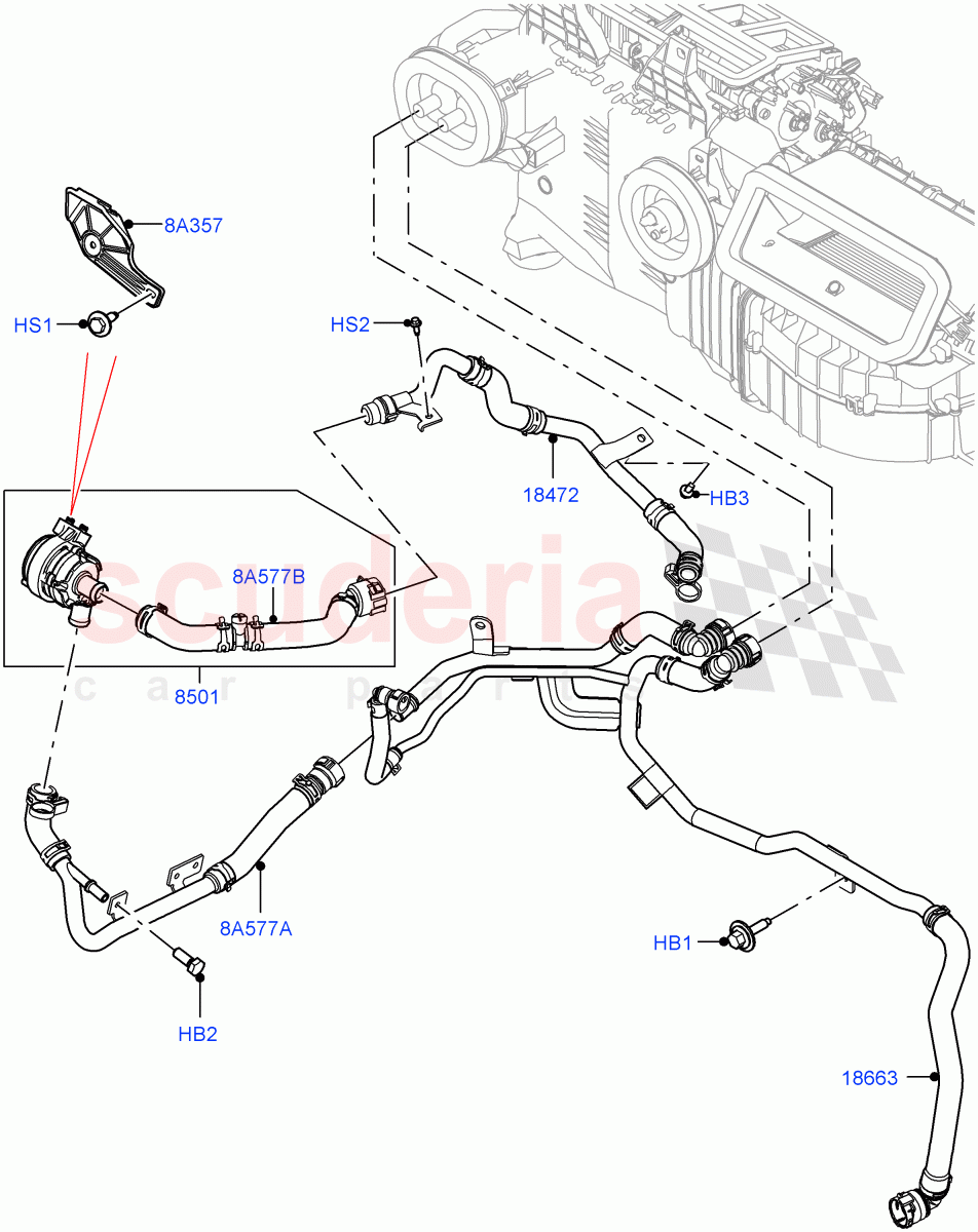 Heater Hoses (Nitra Plant Build) (3.0L AJ20P6 Petrol High, With Ptc Heater, With Front Comfort Air Con (IHKA), With Air Conditioning - Front/Rear, Less Heater) ((V) FROMM2000001) of Land Rover Land Rover Discovery 5 (2017+) [3.0 I6 Turbo Petrol AJ20P6]