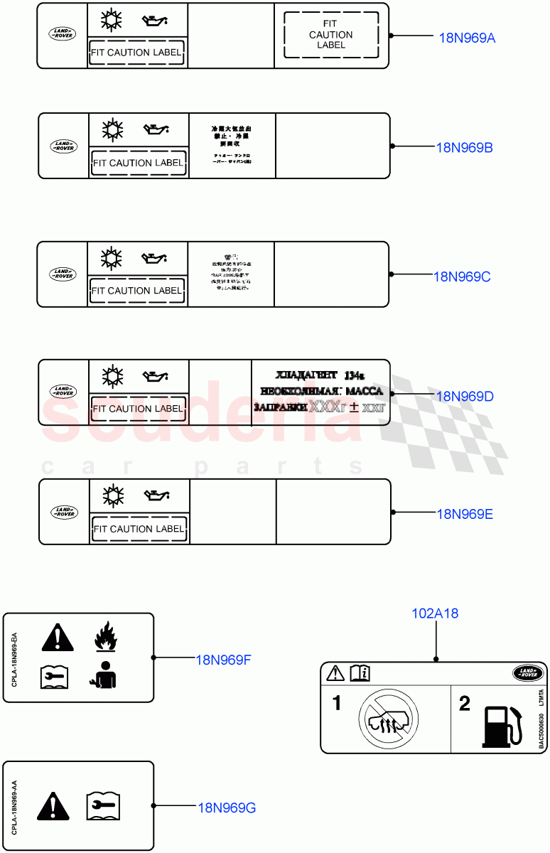 Labels (Solihull Plant Build, Air Conditioning) ((V) FROMHA000001) of Land Rover Land Rover Discovery 5 (2017+) [3.0 DOHC GDI SC V6 Petrol]