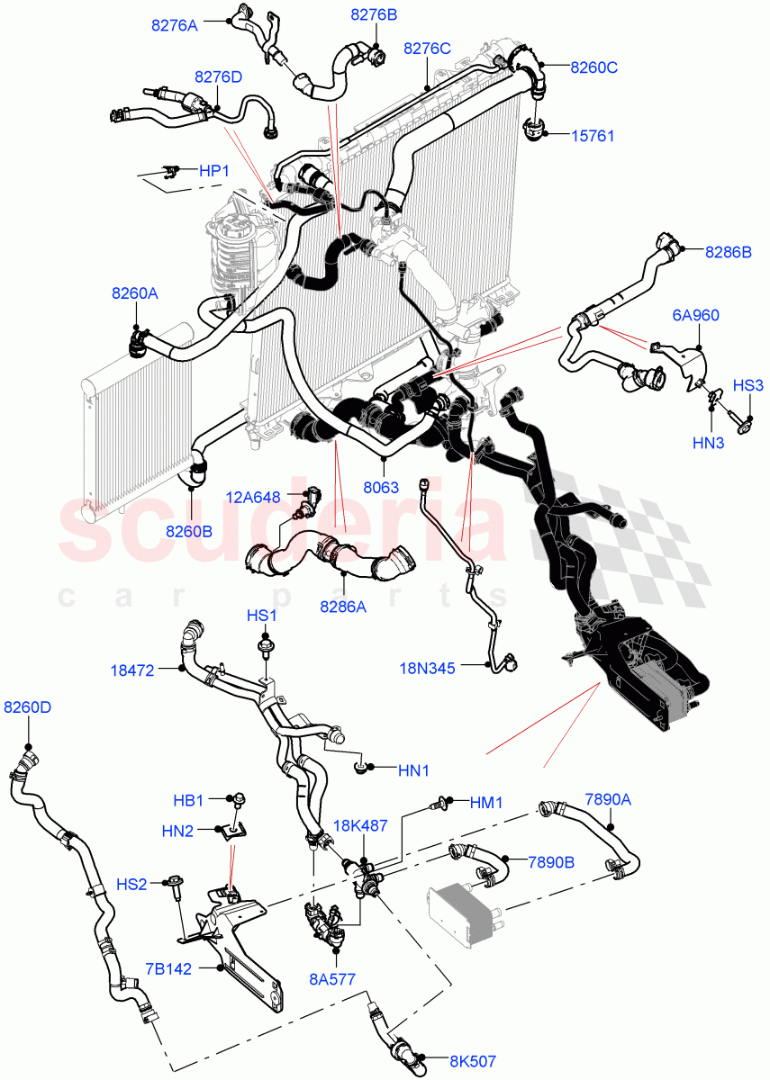 Cooling System Pipes And Hoses (3.0L AJ20D6 Diesel High, With Standard Engine Cooling System) ((V) FROMM2000001) of Land Rover Land Rover Defender (2020+) [3.0 I6 Turbo Diesel AJ20D6]