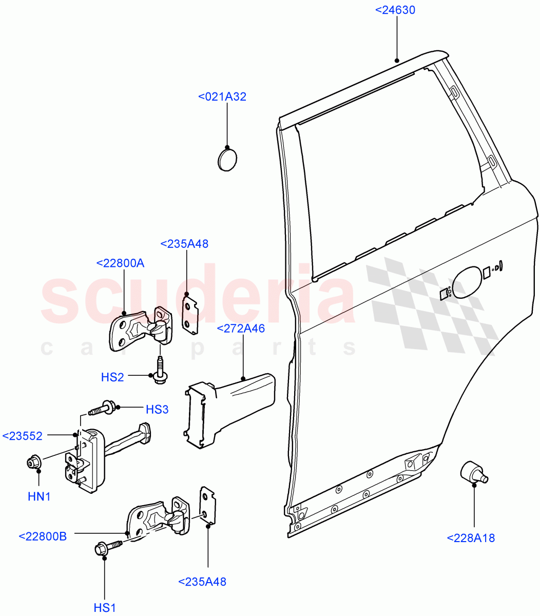 Rear Doors, Hinges & Weatherstrips (Door And Fixings) ((V) TO9A999999) of Land Rover Land Rover Range Rover Sport (2005-2009) [4.4 AJ Petrol V8]