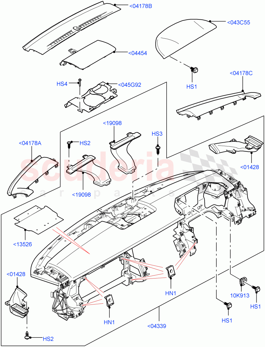 Instrument Panel (Upper, External Components, Nitra Plant Build) (Less Head Up Display) ((V) FROMK2000001) of Land Rover Land Rover Discovery 5 (2017+) [3.0 DOHC GDI SC V6 Petrol]