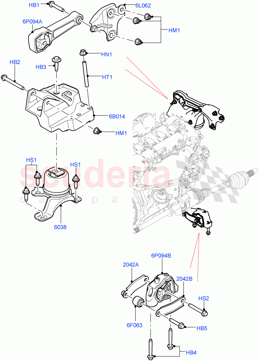 Engine Mounting (2.0L 16V TIVCT T/C 240PS Petrol, Itatiaia (Brazil), 2.0L 16V TIVCT T/C Gen2 Petrol) ((V) FROMGT000001) of Land Rover Land Rover Discovery Sport (2015+) [2.2 Single Turbo Diesel]