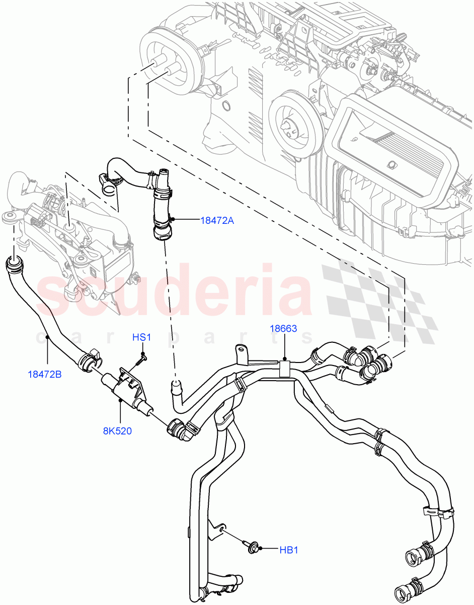 Heater Hoses (Front) (2.0L I4 DSL HIGH DOHC AJ200, With Fuel Fired Heater, With Air Conditioning - Front/Rear, Less Park Heating) ((V) FROMHA000001, (V) TOHA999999) of Land Rover Land Rover Range Rover Sport (2014+) [2.0 Turbo Diesel]