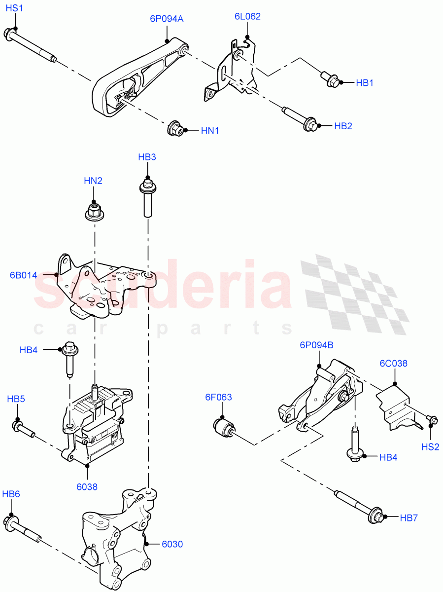 Engine Mounting (2.0L AJ20P4 Petrol E100 PTA, Itatiaia (Brazil)) ((V) FROMLT000001) of Land Rover Land Rover Discovery Sport (2015+) [2.0 Turbo Diesel]