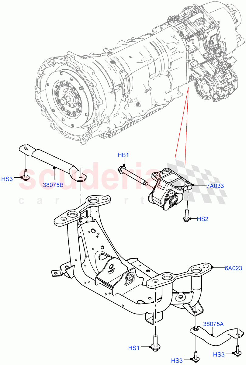 Transmission Mounting (Nitra Plant Build) (3.0L AJ20D6 Diesel High) ((V) FROMM2000001) of Land Rover Land Rover Defender (2020+) [3.0 I6 Turbo Diesel AJ20D6]