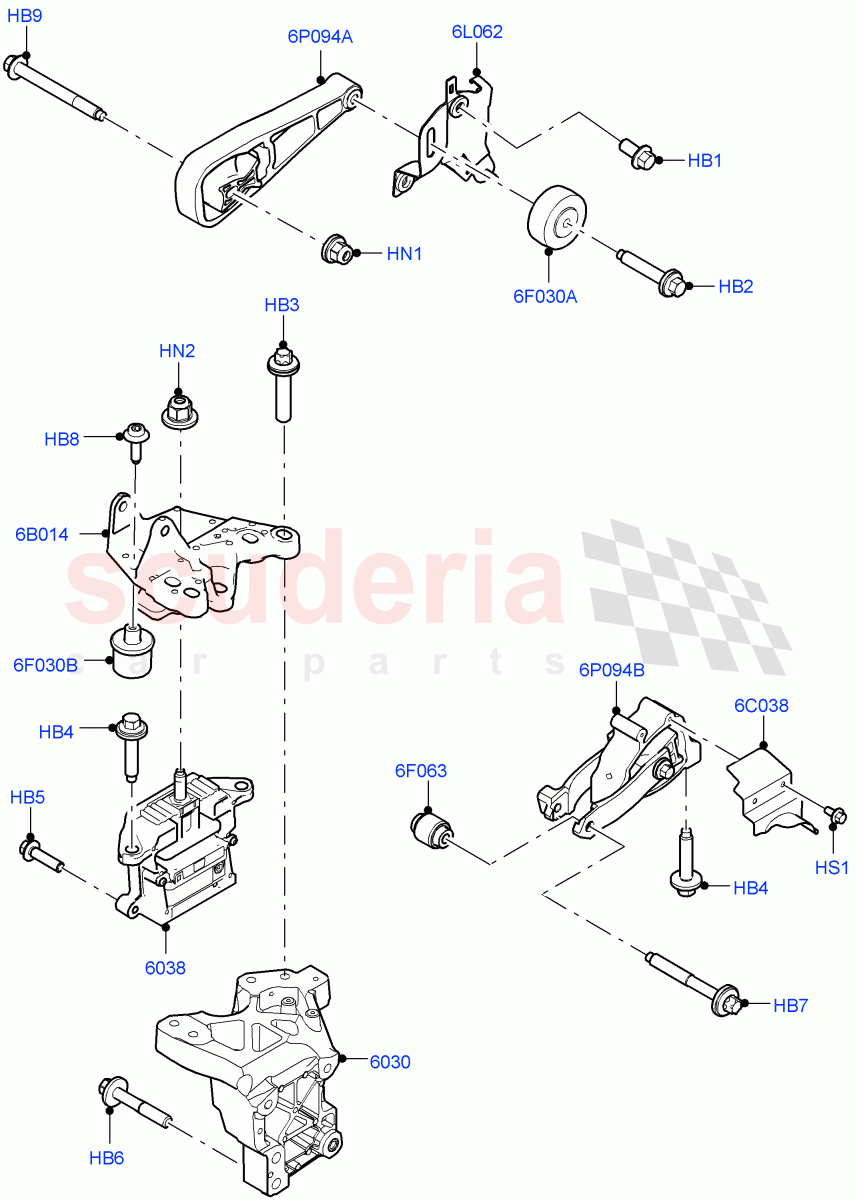 Engine Mounting (1.5L AJ20P3 Petrol High, Changsu (China), 1.5L AJ20P3 Petrol High PHEV) of Land Rover Land Rover Range Rover Evoque (2019+) [1.5 I3 Turbo Petrol AJ20P3]