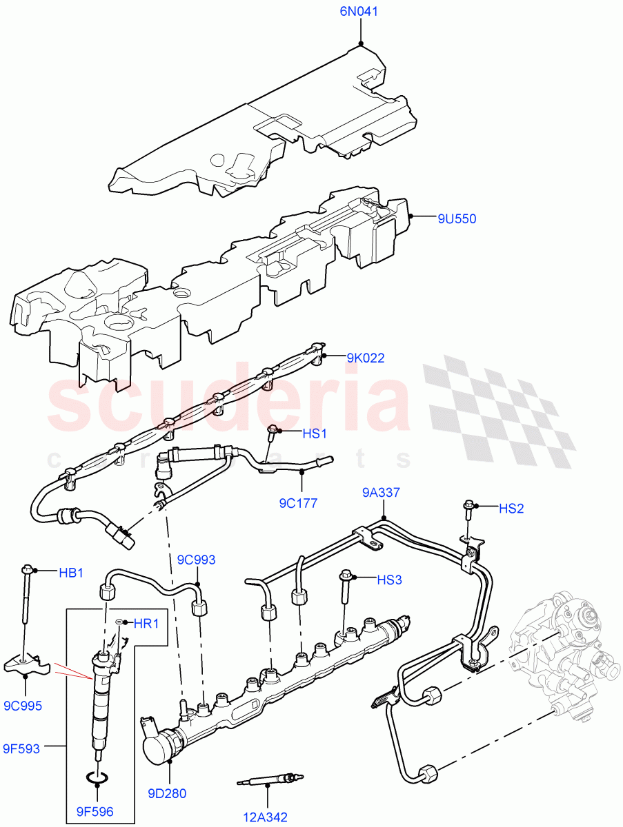 Fuel Injectors And Pipes (Nitra Plant Build) (3.0L AJ20D6 Diesel High) ((V) FROMM2000001) of Land Rover Land Rover Defender (2020+) [3.0 I6 Turbo Diesel AJ20D6]