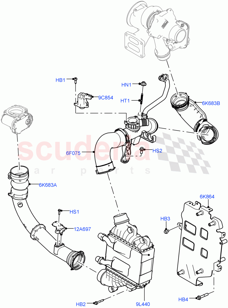 Intercooler/Air Ducts And Hoses (2.0L AJ20P4 Petrol E100 PTA, Itatiaia (Brazil)) ((V) FROMLT000001) of Land Rover Land Rover Discovery Sport (2015+) [2.0 Turbo Petrol AJ200P]