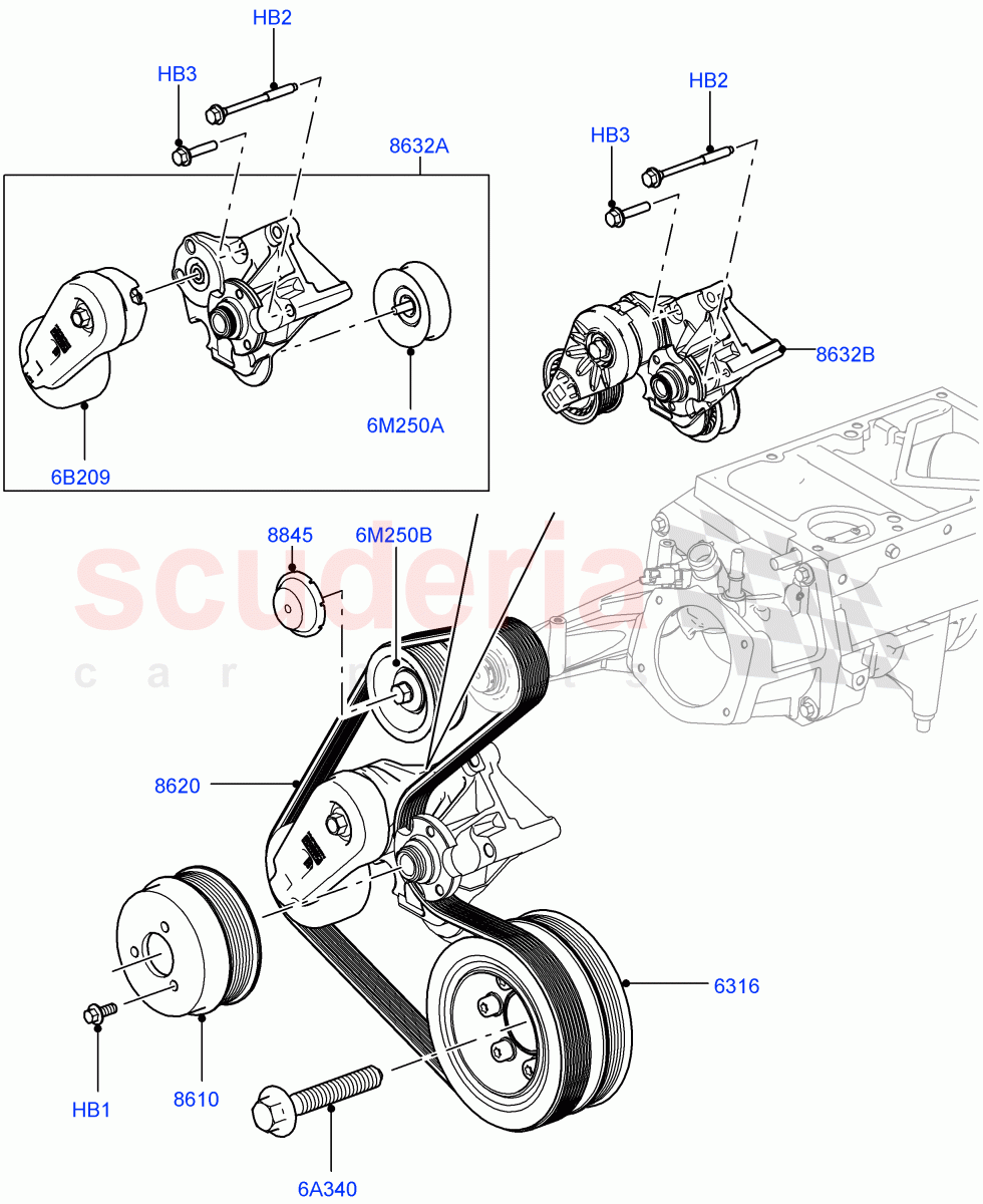 Pulleys And Drive Belts (Secondary Drive) (5.0L OHC SGDI SC V8 Petrol - AJ133, 5.0 Petrol AJ133 DOHC CDA, 5.0L P AJ133 DOHC CDA S/C Enhanced) ((V) FROMAA000001) of Land Rover Land Rover Range Rover Sport (2010-2013) [5.0 OHC SGDI SC V8 Petrol]