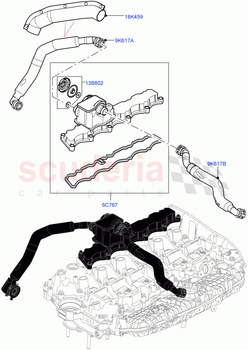 Emission Control - Crankcase (Nitra Plant Build) (3.0L AJ20P6 Petrol High) ((V) FROML2000001) of Land Rover Land Rover Defender (2020+) [3.0 I6 Turbo Petrol AJ20P6]