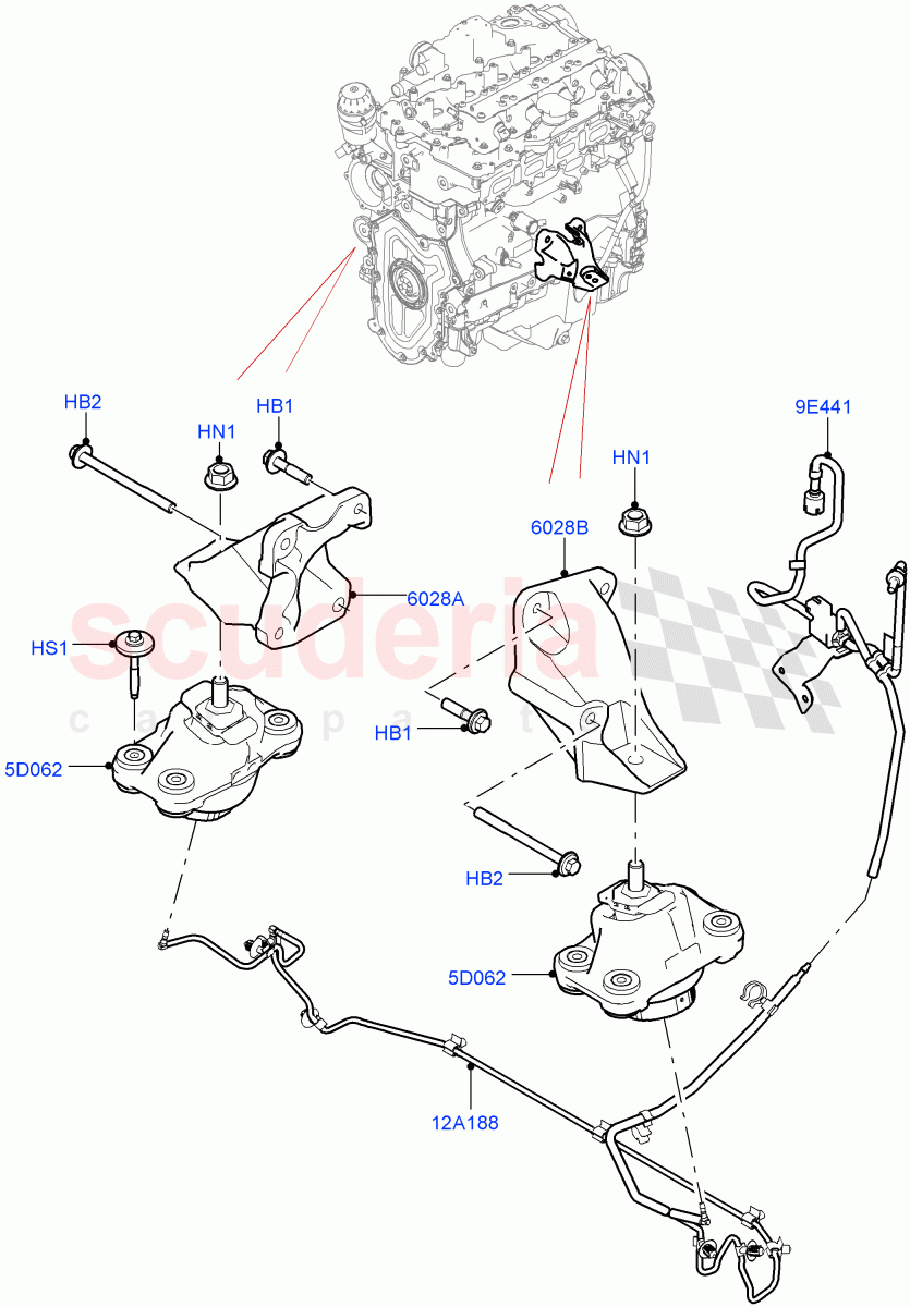 Engine Mounting (2.0L AJ200P Hi PHEV) ((V) FROMJA000001) of Land Rover Land Rover Range Rover (2012-2021) [3.0 DOHC GDI SC V6 Petrol]