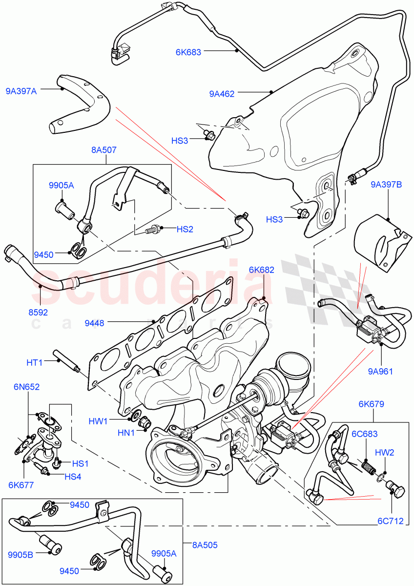 Turbocharger (2.0L 16V TIVCT T/C 240PS Petrol, Halewood (UK)) of Land Rover Land Rover Range Rover Evoque (2012-2018) [2.0 Turbo Petrol GTDI]