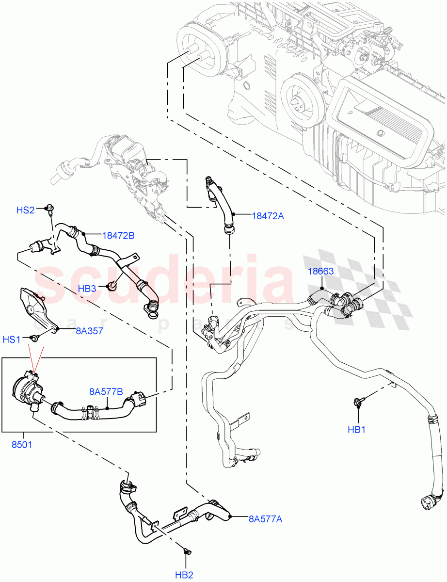 Heater Hoses (3.0L AJ20P6 Petrol High, Fuel Fired Heater With Park Heat, Premium Air Conditioning-Front/Rear, Fuel Heater W/Pk Heat With Remote) ((V) FROMP2000001) of Land Rover Land Rover Defender (2020+) [2.0 Turbo Petrol AJ200P]