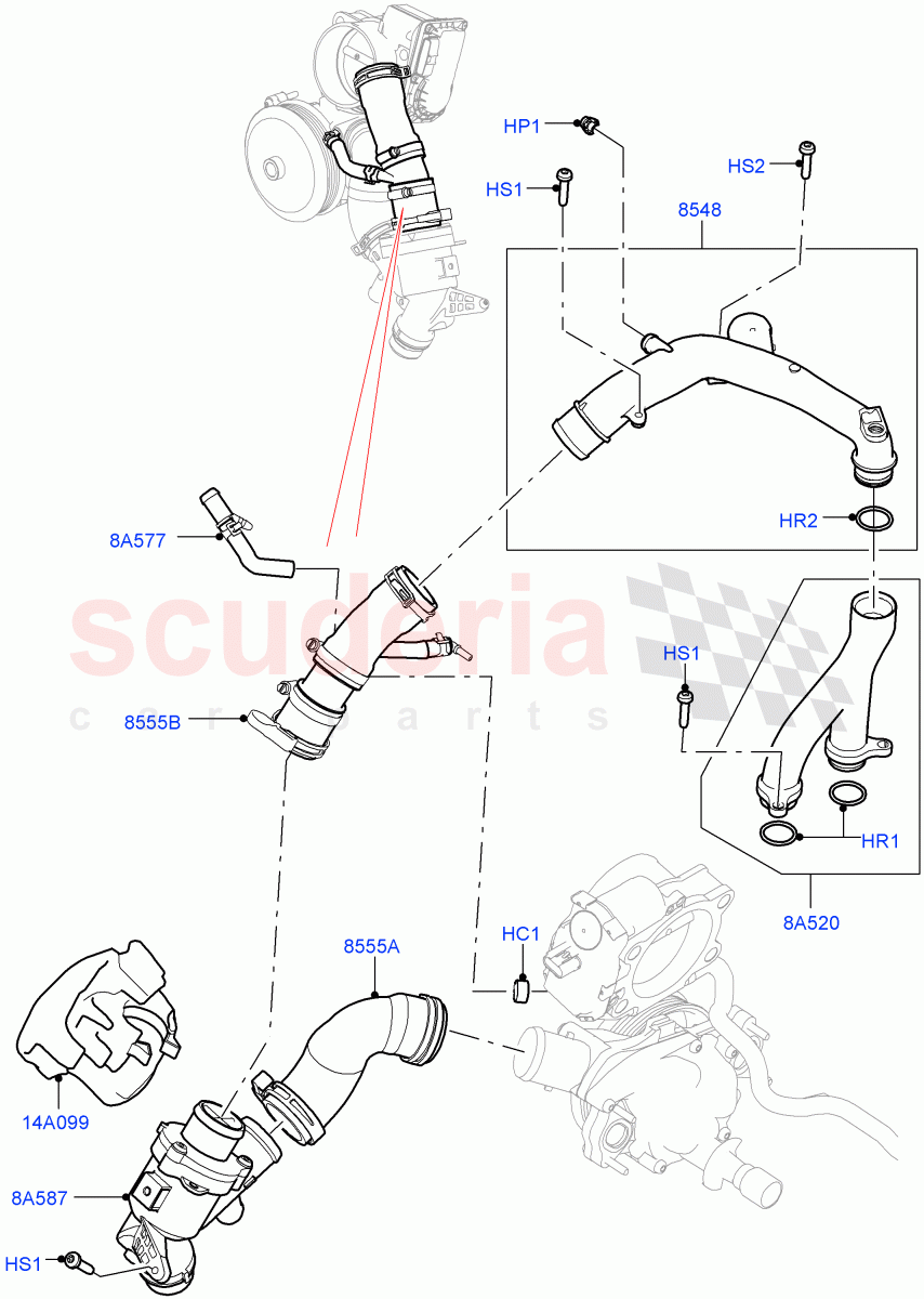 Thermostat/Housing & Related Parts (Nitra Plant Build) (5.0 Petrol AJ133 DOHC CDA) ((V) FROMM2000001) of Land Rover Land Rover Defender (2020+) [5.0 OHC SGDI SC V8 Petrol]