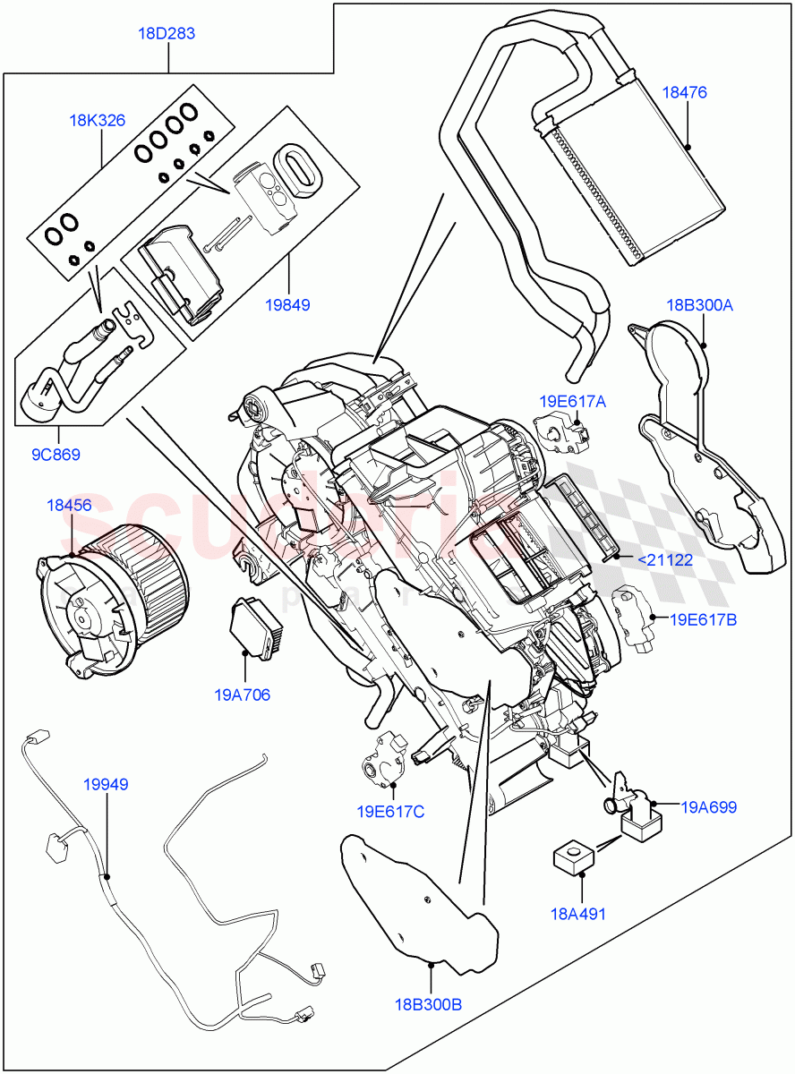 Heater/Air Cond.Internal Components (Auxiliary Heater) (Premium Air Con Hybrid Front/Rear, With Air Conditioning - Front/Rear) ((V) TOJA999999) of Land Rover Land Rover Range Rover (2012-2021) [3.0 DOHC GDI SC V6 Petrol]