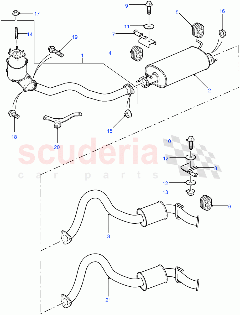 Exhaust System (90" Wheelbase) ((V) FROM7A000001, (V) TOBA999999) of Land Rover Land Rover Defender (2007-2016)