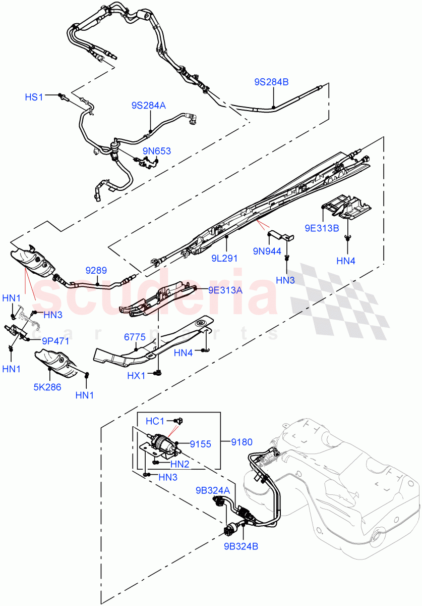Fuel Lines (Centre And Front) (2.0L I4 Mid AJ200 Petrol E100, Itatiaia (Brazil)) ((V) FROMJT000001) of Land Rover Land Rover Range Rover Evoque (2012-2018) [2.0 Turbo Petrol AJ200P]