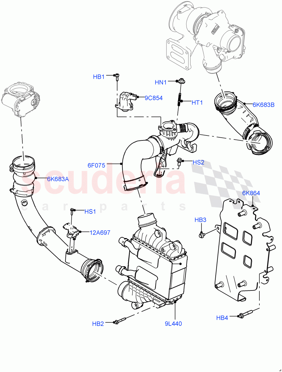 Intercooler/Air Ducts And Hoses (2.0L AJ20P4 Petrol E100 PTA, Halewood (UK), 2.0L AJ20P4 Petrol High PTA, 2.0L AJ20P4 Petrol Mid PTA) ((V) TOLH033466) of Land Rover Land Rover Range Rover Evoque (2019+) [2.0 Turbo Petrol AJ200P]