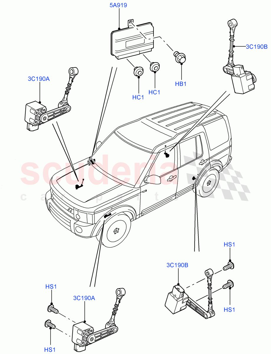 Air Suspension Controls/Electrics (With Four Corner Air Suspension) ((V) FROMAA000001) of Land Rover Land Rover Discovery 4 (2010-2016) [2.7 Diesel V6]